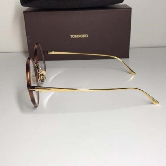 New Authentic Tom Ford TF5703-B 053 Women's Round Sunglasses - Tortoise and Gold - Picture 8 of 11